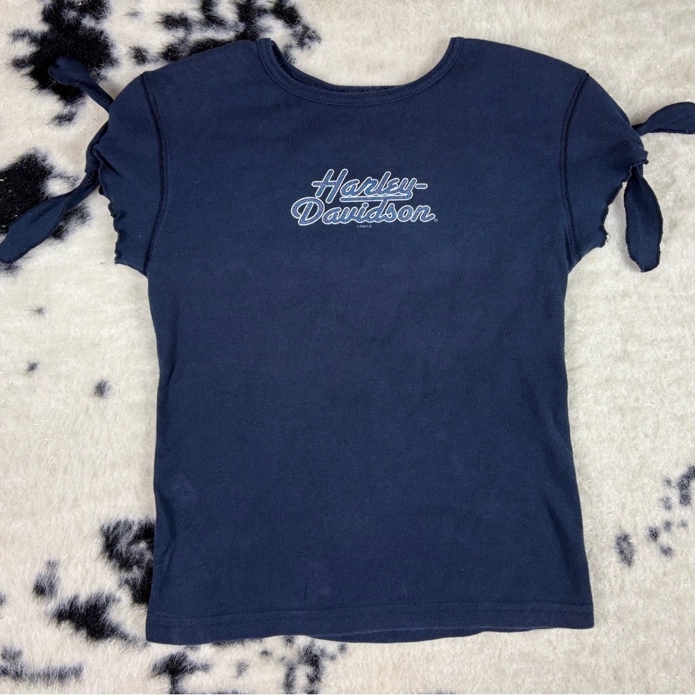 Harley-Davidson Women’s Vintage Y2K Glitter Logo Navy Blue T-Shirt Medium